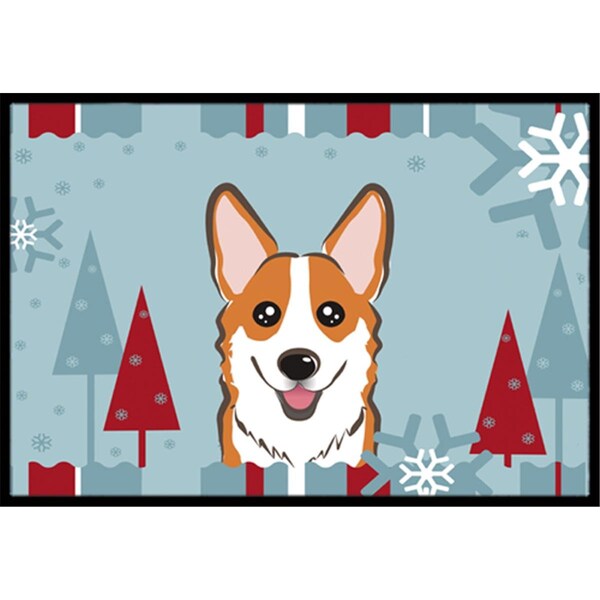 Carolines Treasures Winter Holiday Red Corgi Indoor and Outdoor Mat- 24 x 36 in. BB1750JMAT - main